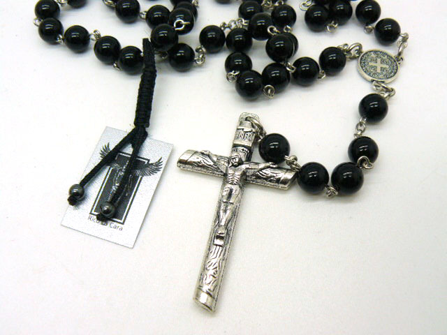  Бусы, ожерелье, католический розарий (59 бусин) из черного перламутра с католическим крестом  Rico la Сara 0567 подарок парню мужчине на 23 февраля, на Новый год, день всех влюбленных,день рождения 
