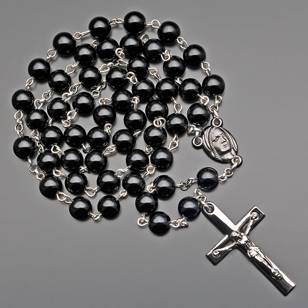  Бусы, ожерелье, розарий из черного агата с крестом  Rico la Сara 0441 подарок парню мужчине на 23 февраля, на Новый год, день всех влюбленных,день рождения 