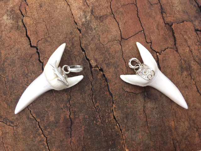  Кулон-подвеска зуб  акулы Мако с подвесом  серебро на кожаном шнуре, чокере длиной 50 см  для парня, мужчины, девушки в подарок  
