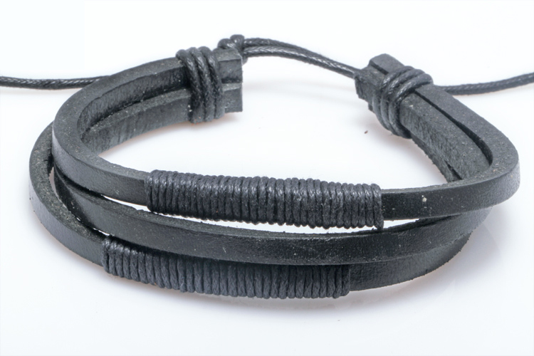 Плетеный браслет из натуральной кожи черного цвета с узором из кордовой нити с застежками-завязками- стиль унисекс
