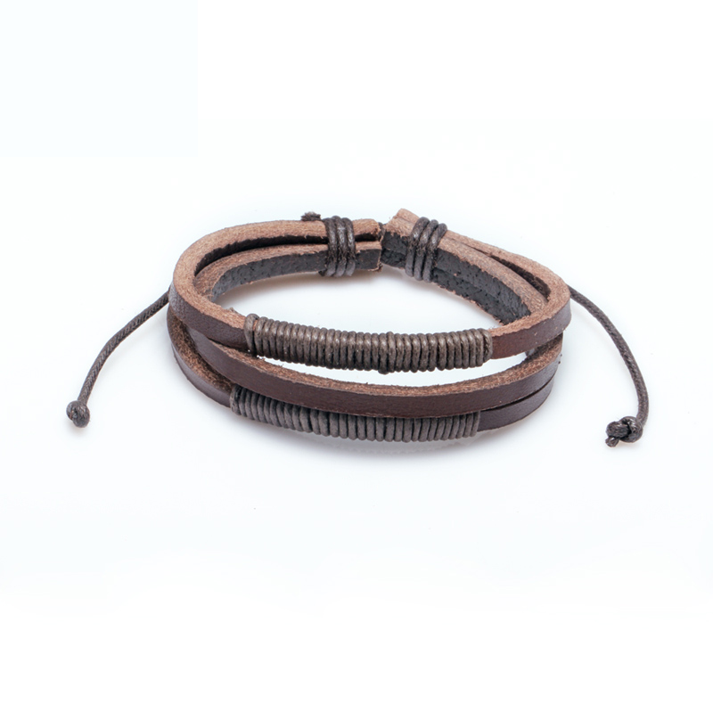 Плетеный браслет из натуральной кожи коричневого цвета с узором из кордовой нити с застежками-завязками- стиль унисекс